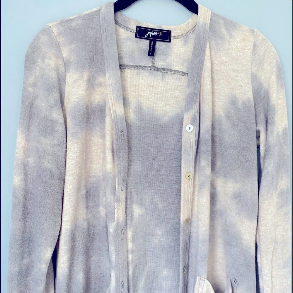 Jupee women’s made in the USA tie-dye long cardigan  with pockets high low hem
